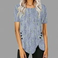 thumbnail image 1 of Women Tunic Short Sleeve Tops Crewneck Blouses Stylish Comfy Casual Shirt Button/Side Split Trendy Printed Summer Blouses, 1 of 5