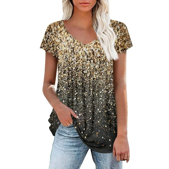 Women Tunic Tops Dressy Floral Printed Short Sleeve V Neck Blouses Fashion Pleated Summer Tops Dressy Blouses Casual Bohemian Tops