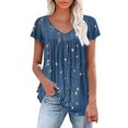 thumbnail image 1 of Women Tunic Tops Dressy Floral Printed Short Sleeve V Neck Tunic Tops Fashion Pleated Summer Tops Dressy Blouses Fit Casual Bohemian Top, 1 of 5