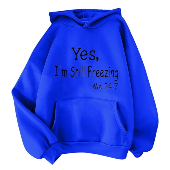 Women Tunic Tops Winter Fall Loose Fit Hooded Long Sleeve Kimono Off the Shoulder Drawstring Graphic Leisure Cotton Sweatshirts Hoodies(Blue,XL)