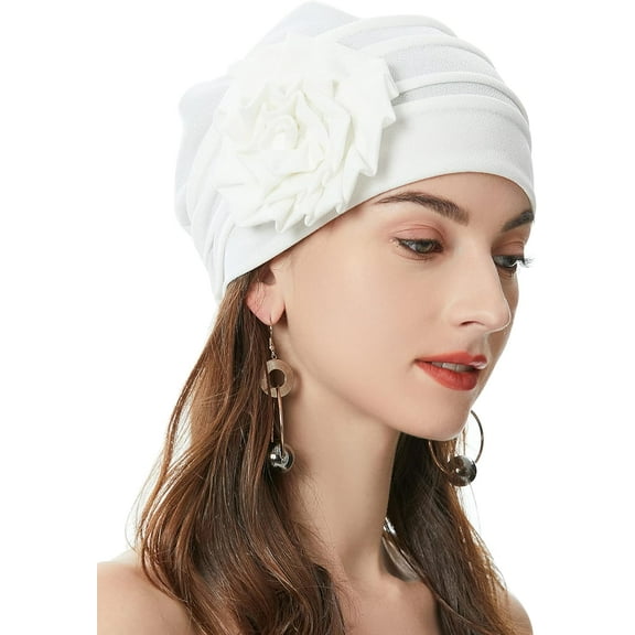 Women Turban Beanie Hat with Flower Chemo Headwear Elastic Head Wrap Cap