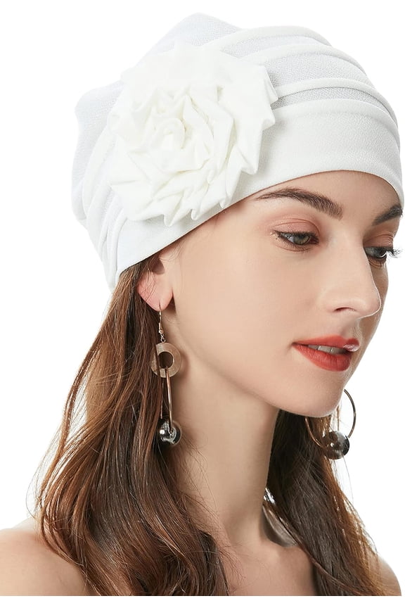 Women Turban Beanie Hat with Flower Chemo Headwear Elastic Head Wrap Cap