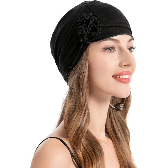 Women Turban Beanie Hat with Flower Chemo Headwear Elastic Head Wrap Cap