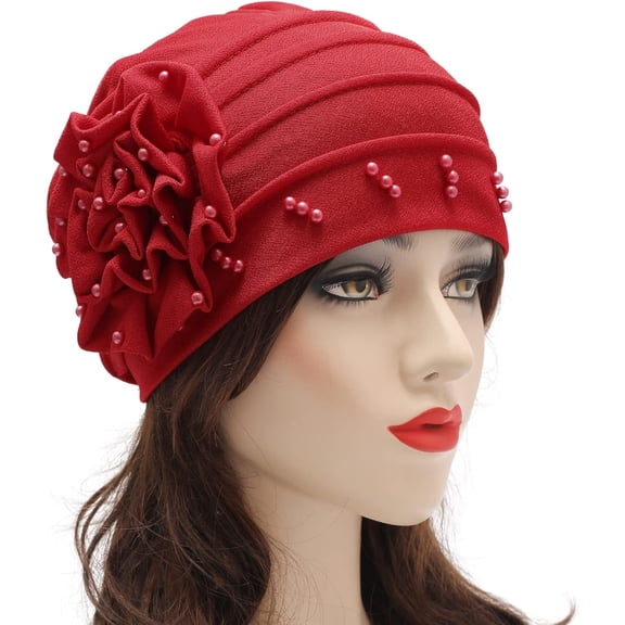 Women Turban Beanie Hat with Flower Chemo Headwear Elastic Head Wrap Cap