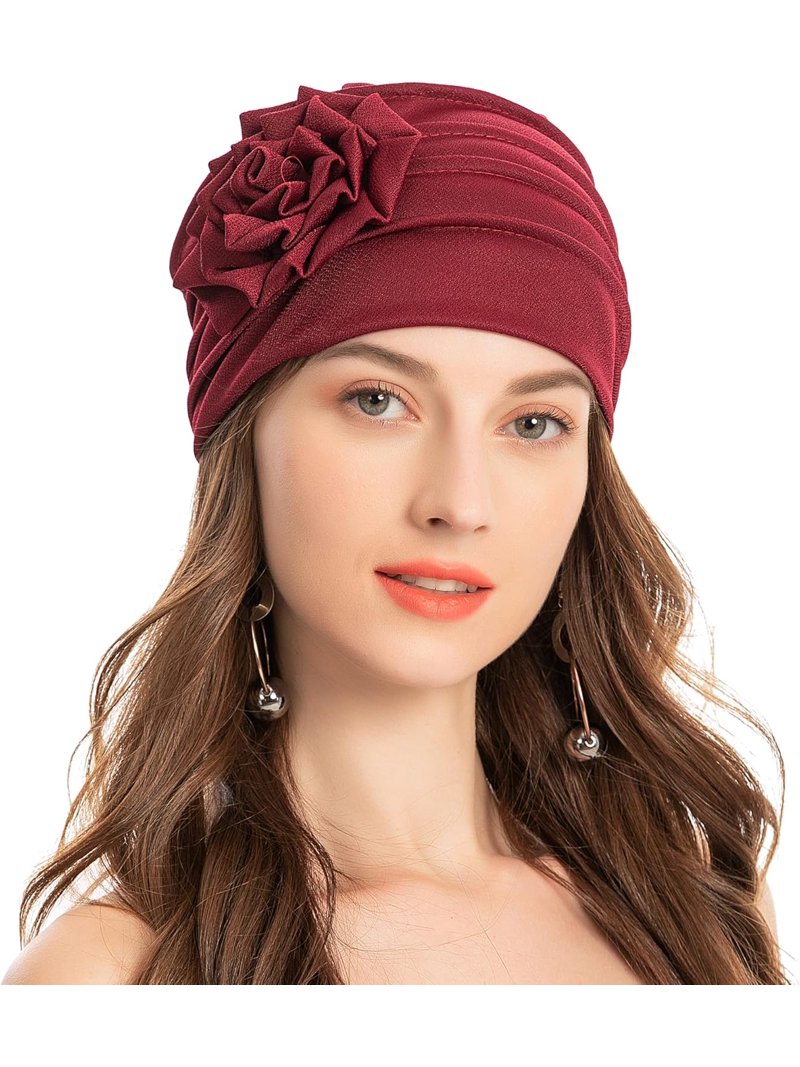 Chemo Headwear Turban for Women Long Hair Head Scarf Cancer Hat Burgundy Headwear Turban Cap for Women Soft Stretchy Sleeping Hats  main image 4