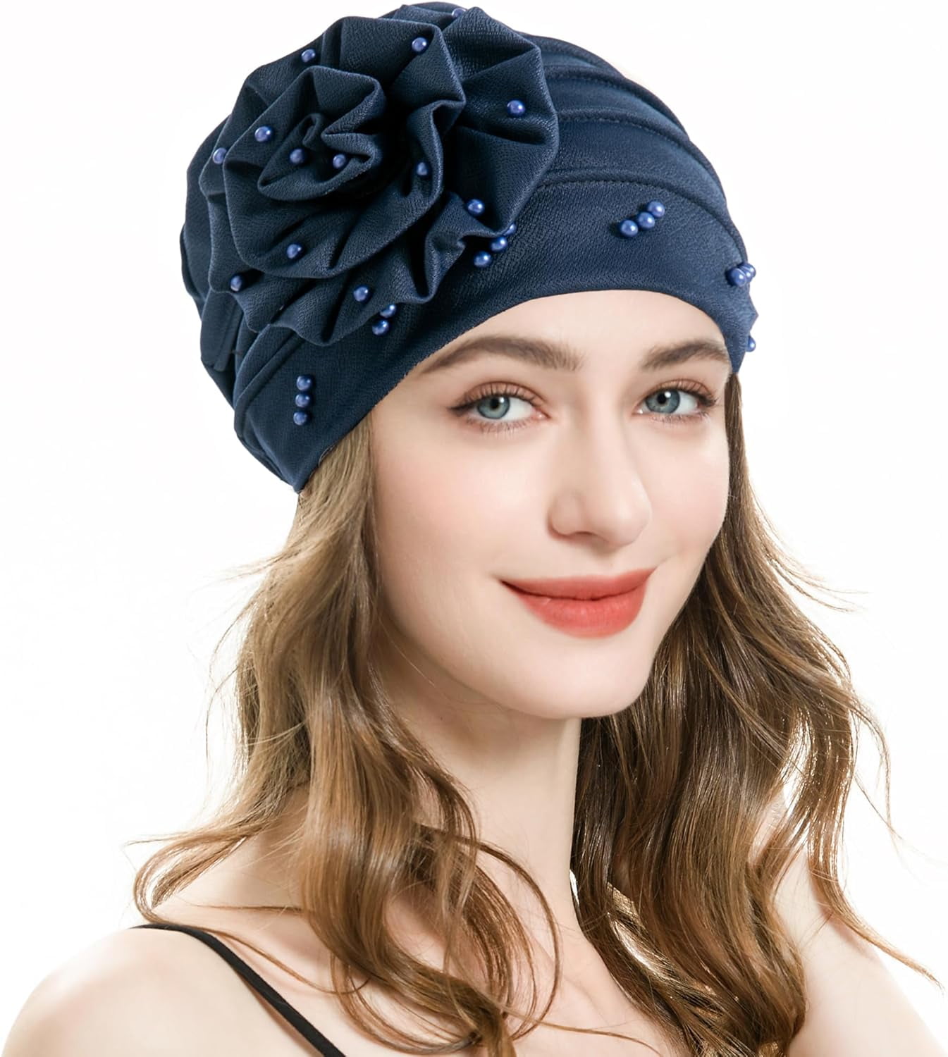 Women Turban Head Wrap 6 Pack Polyester Flower Beanie Chemo Hat Multi Color SATINIOR 6 Pieces Turban for Women African Turban Flower  main image 3