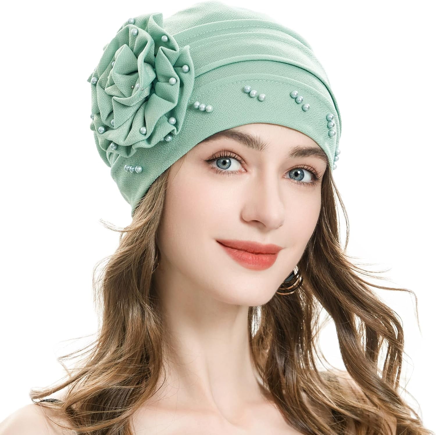 Women Turban Head Wrap 6 Pack Polyester Flower Beanie Chemo Hat Multi Color SATINIOR 6 Pieces Turban for Women African Turban Flower  main image 2