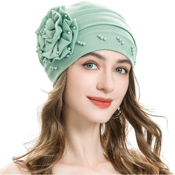 Women Turban Beanie Hat with Flower Chemo Headwear Elastic Head Wrap Cap