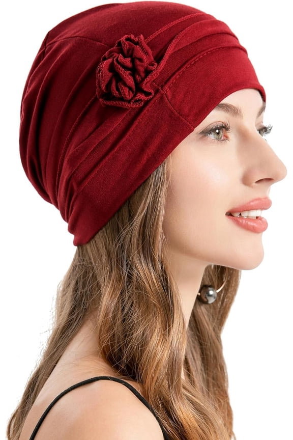 Women Turban Beanie Hat with Flower Chemo Headwear Elastic Head Wrap Cap
