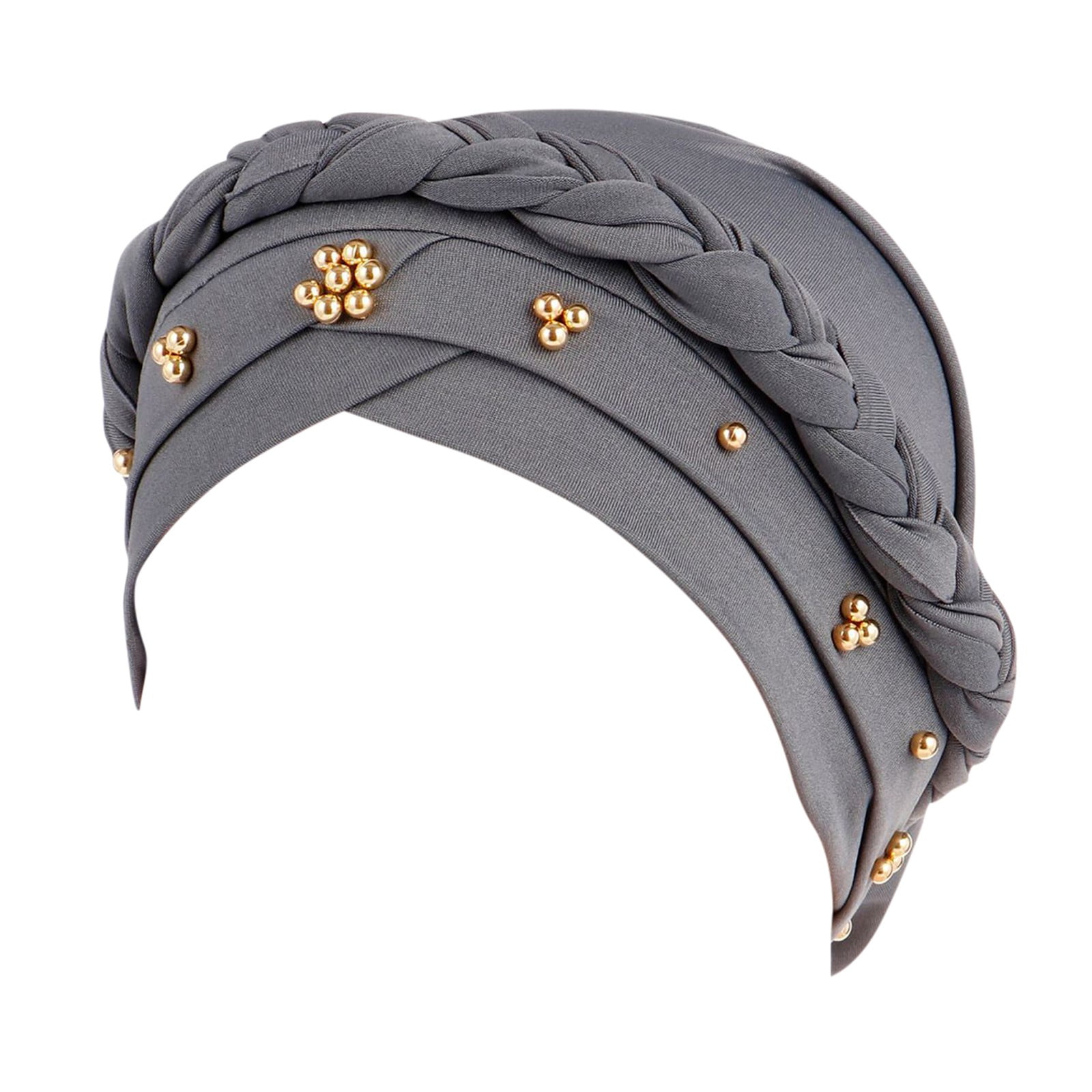 Women Turban Cap Beaded Headscarf Beanie Twisted Braid Wrap Hat