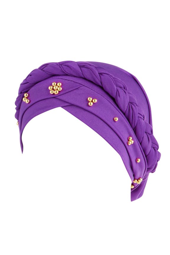 Women Turban Cap Beaded Headscarf Beanie Twisted Braid Wrap Hat Headwear