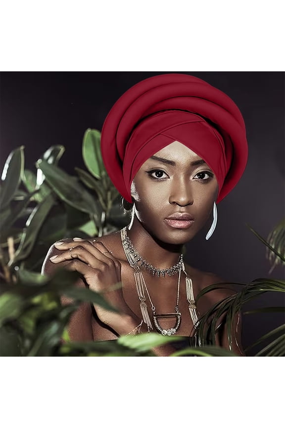 Women Turban Caps AURORADY African Women Turban Caps Beanie Headscarf Pre Tied Braid Headwraps for Women Wine One Size Heardband
