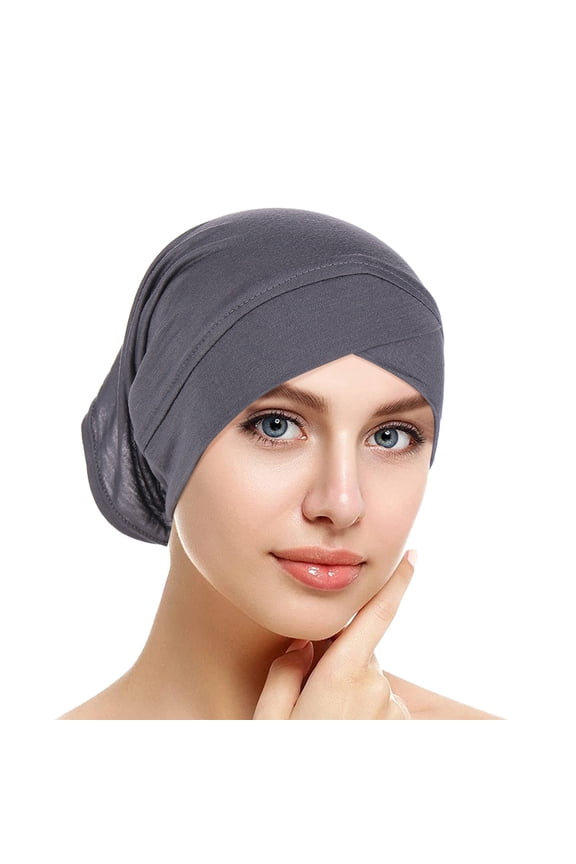 Women Turban Caps Beanie Headscarf Solid Color Hair Cover Wrap Hat Chemo Cancer Cap Headwear Muslim Turban Cap turban headbands for women Dark Gray One Size
