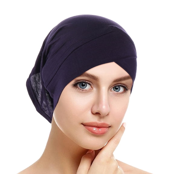 Women Turban Caps Beanie Headscarf Solid Color Hair Cover Wrap Hat Chemo Cancer Cap Headwear Muslim Turban Cap turban headbands for women Navy One Size