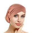 thumbnail image 1 of HuangHuanChen Turbans for Women Soft Pleated African Head Wraps Cancer Turban Cap Chemo Headwrap Solid Color Head Cap Hair Cover Wrap Headwear Muslim Turban Cap Head Wear Rose Gold One Size, 1 of 4
