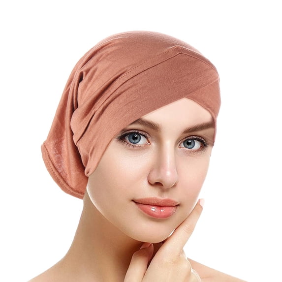 HuangHuanChen Turbans for Women Soft Pleated African Head Wraps Cancer Turban Cap Chemo Headwrap Solid Color Head Cap Hair Cover Wrap Headwear Muslim Turban Cap Head Wear Rose Gold One Size