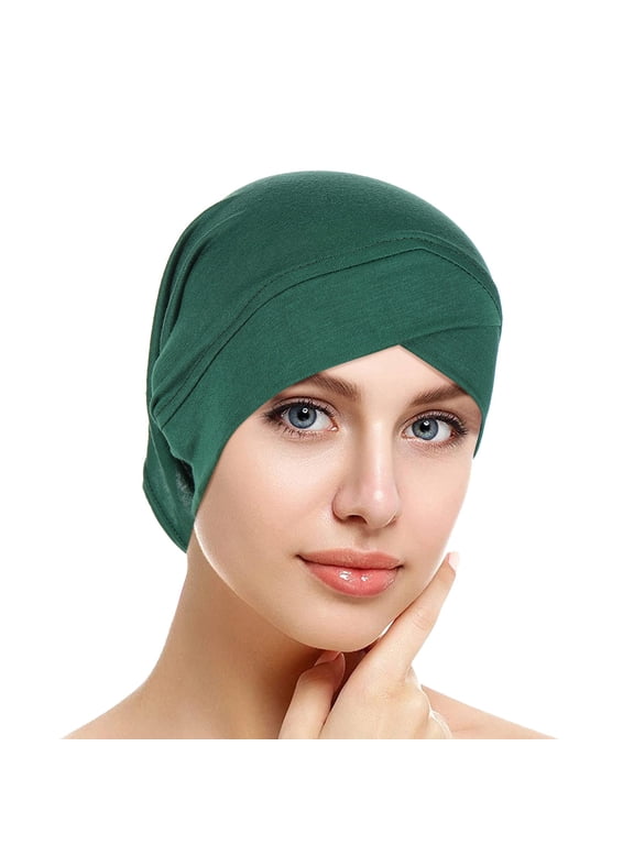 Women Turban Caps Beanie Headscarf Solid Color Hair Cover Wrap Hat Chemo Cancer Cap Headwear Muslim Turban Cap