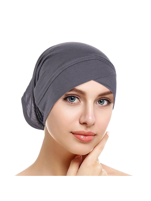 Women Turban Caps Beanie Headscarf Solid Color Hair Cover Wrap Hat Chemo Cancer Cap Headwear Muslim Turban Cap