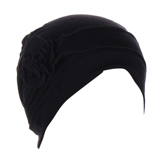 Women Turban Caps CQXIDFH Beaded Spliced Ruffle Turban Hat, Stylish Stretch Wrap Cap, Fashion Daily Head Accessories, Beret (Black, One Size)