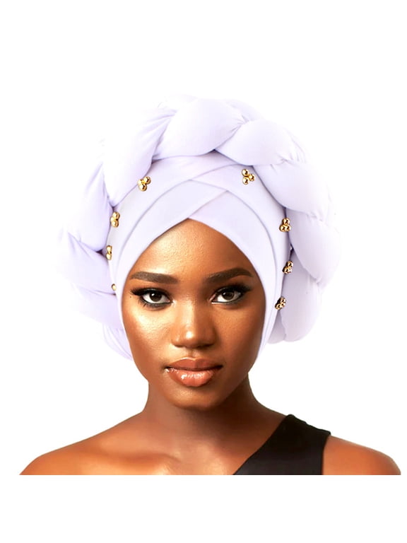 Women Turban Caps Elastic African Head Wrap Hair Bonnet Headwrap Hat Hair Wraps Cover,White