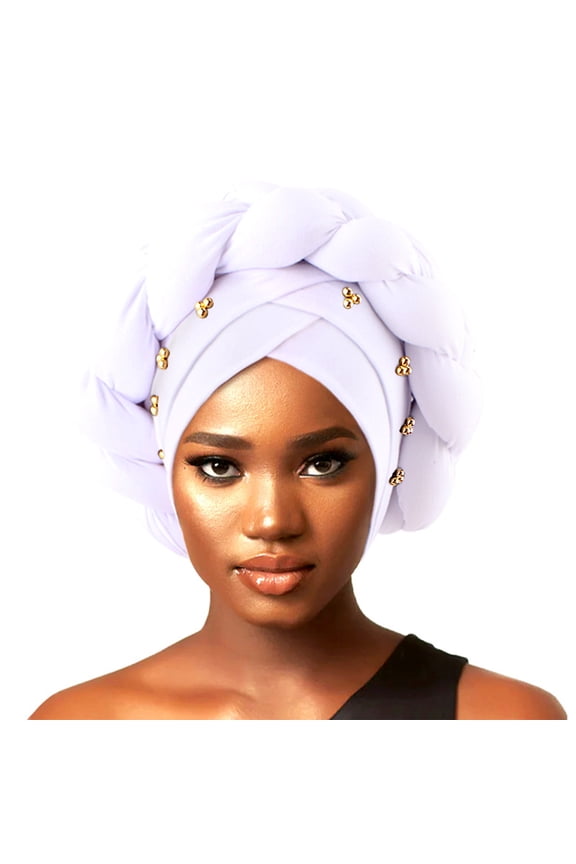 Women Turban Caps Elastic African Head Wrap Hair Bonnet Headwrap Hat Hair Wraps Cover,White