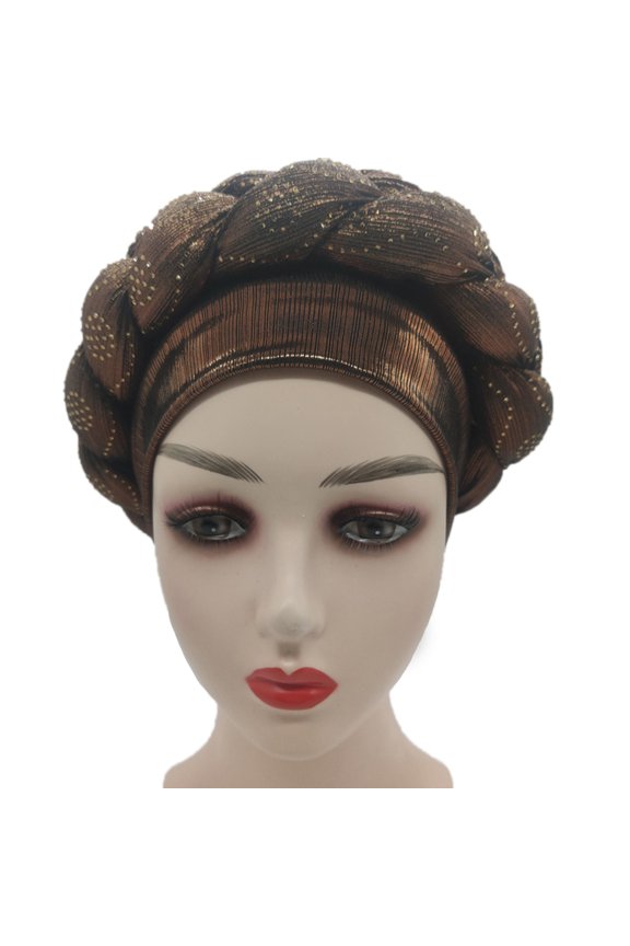 Women Turban, Elastic Rhinestone Braids Hair Wrap Hat for Daily Performance Church 1Pc