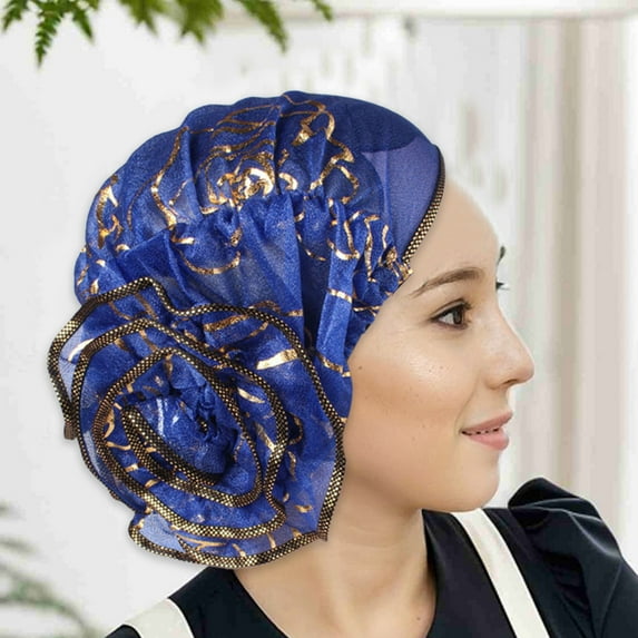 Women Turban Flower Caps Elastic Beanie Headscarf Vintage Headwrap Hats Elegant Floral Lace Headscarf Hats