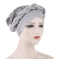 thumbnail image 1 of Women Turban Hat, Fashion Shiny Sequins Braid Elastic Soft Skin Friendly Cotton Bandana Beanie Cap for Performance Daily Life Church, 1 of 8