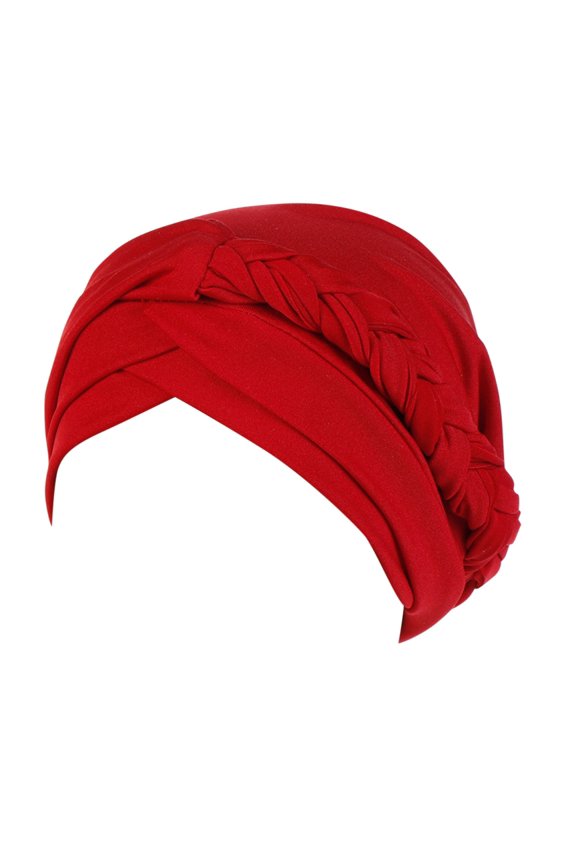 Women Turban Pre-Tied Bonnet Braid Turban African Head Wrap for Women Small Solid Color Soft Knotted Night Sleep Beanie Bonnet Chemo Hat Cover,Red