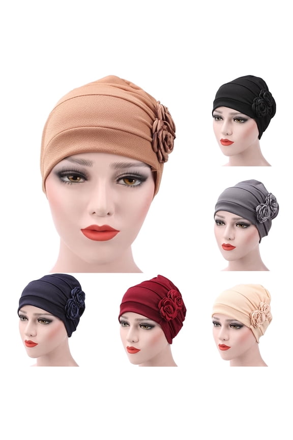 Women Turban Rose Flower Caps Elastic Beanie Headscarf Vintage Headwrap Hat