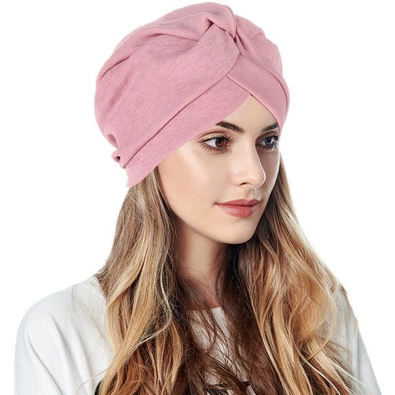 Women Turbans Knot Tied Bonnet Cap Headwraps Baseball Hats, Pink