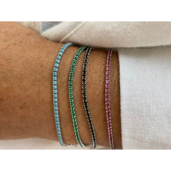 Women Turquiose,Emerald,Ruby and Onyx Tennis Bracelet,gift for valentine