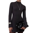 thumbnail image 1 of Women Turtle Neck Long Sleeve Bodycon Fall Winter Mini Slim Knit Sweater Dress Black L, 1 of 7