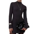 thumbnail image 1 of Women Turtle Neck Long Sleeve Bodycon Fall Winter Mini Slim Knit Sweater Dress Black S, 1 of 7