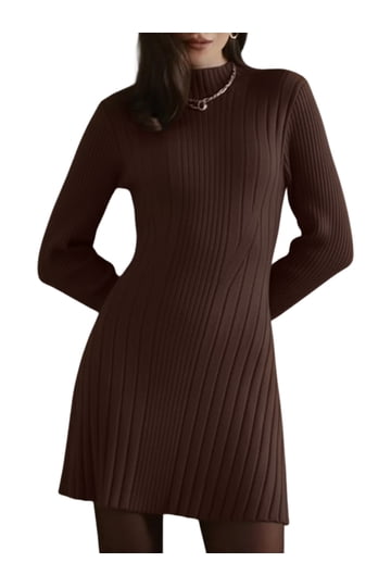 chinese dress ladies Brown Long Sleeve Turtleneck Maternity Sweater Dress