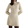 thumbnail image 1 of Women Turtle Neck Long Sleeve Bodycon Fall Winter Mini Slim Knit Sweater Dress White S, 1 of 8