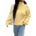 thumbnail image 1 of Women Turtle-Neck Sweater Chunky Long Sleeve Knitted Pullover High Low Hem Trendy Fall Winter Top Light Yellow L, 1 of 9