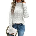 thumbnail image 1 of Women Turtle-Neck Sweaters Cable Knit Long Sleeve Pullover Jumper Tops Fall Winter Casual Solid Sweater White XL, 1 of 6
