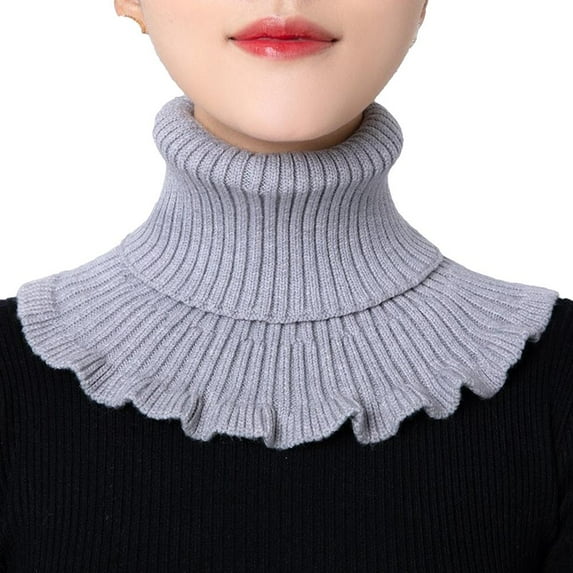 Women Turtleneck Knitted False Collar Ruffles DetachableWindproof Wraps A7K4
