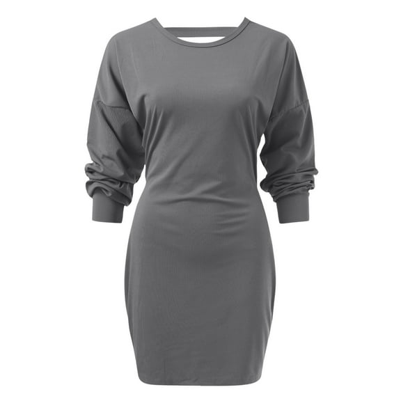 CAICJ98 Women'S Sweaters Plus Size Sweater Dress for Women Crewneck Long Sleeve Cable Knit Sweater Dresses Oversized Casual Loose Knit Mini Dress Grey,M