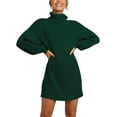 thumbnail image 1 of Women Turtleneck Long Lantern Sleeve Casual Loose Oversized Sweater Dress Soft Winter Pullover Dresses, 1 of 5