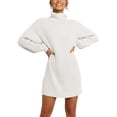 thumbnail image 1 of Women Turtleneck Long Lantern Sleeve Casual Loose Oversized Sweater Dress Soft Winter Pullover Dresses, 1 of 6
