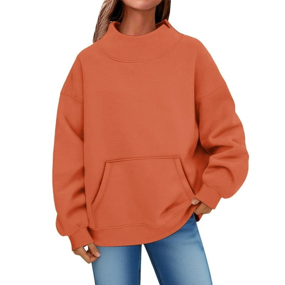 Women Turtleneck Long Sleeve Pullover Blouse Casual Loose Sweatshirt Hoodless Tops Preppy Outfits 2025 Clothes with Pocket