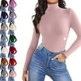 thumbnail image 1 of Women Turtleneck Shirt Long Sleeve Layer Tops Basic Ribbed Tees Soft Stretch Thermal Undershirts Lightweight Blouse，Pink M, 1 of 6
