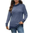 thumbnail image 1 of Women Turtleneck Shirts Plus Size Fashion Contrast Long Sleeve Loose Comfy T-Shirt Base Shirt Pullover Sweatshirt Navy XXL, 1 of 4