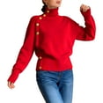 thumbnail image 1 of Women Turtleneck Sweater Fall Fashion Batwing Sleeve Jumper Elegant Short Knitted Pullover Tops Red XS, 1 of 4