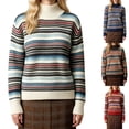 thumbnail image 1 of Women Turtleneck Sweater Long Sleeve Striped Knit Pullover Relaxed Ribbed Cuff Hem Casual Warm Tops for Fall Winter Daily Office Wear Beige One Size, 1 of 8
