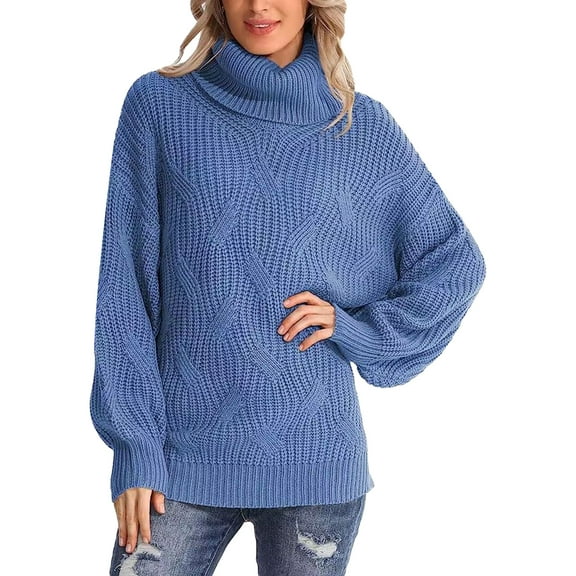 Women Turtleneck Sweater Solid Color Long Sleeve Pullover Tops Knitwear for Fall Warm Streetwear