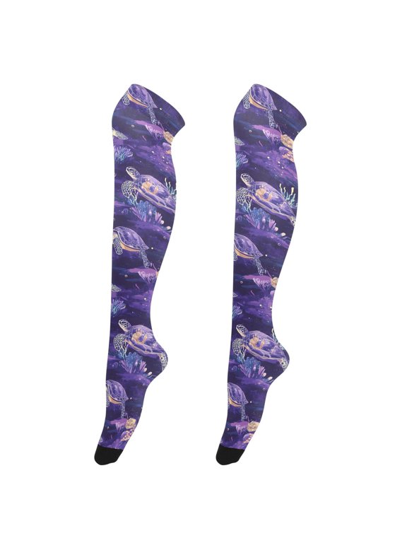 Women Turtles Purple Pattern Over Knee Thigh High Socks