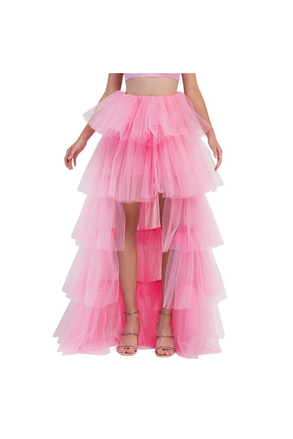 Women Tutu Maxi Skirt A Line Long Layered Mesh Skirt Elastic Waist Rave Party Halloween Flowy Elegant Comfortable Fashionable